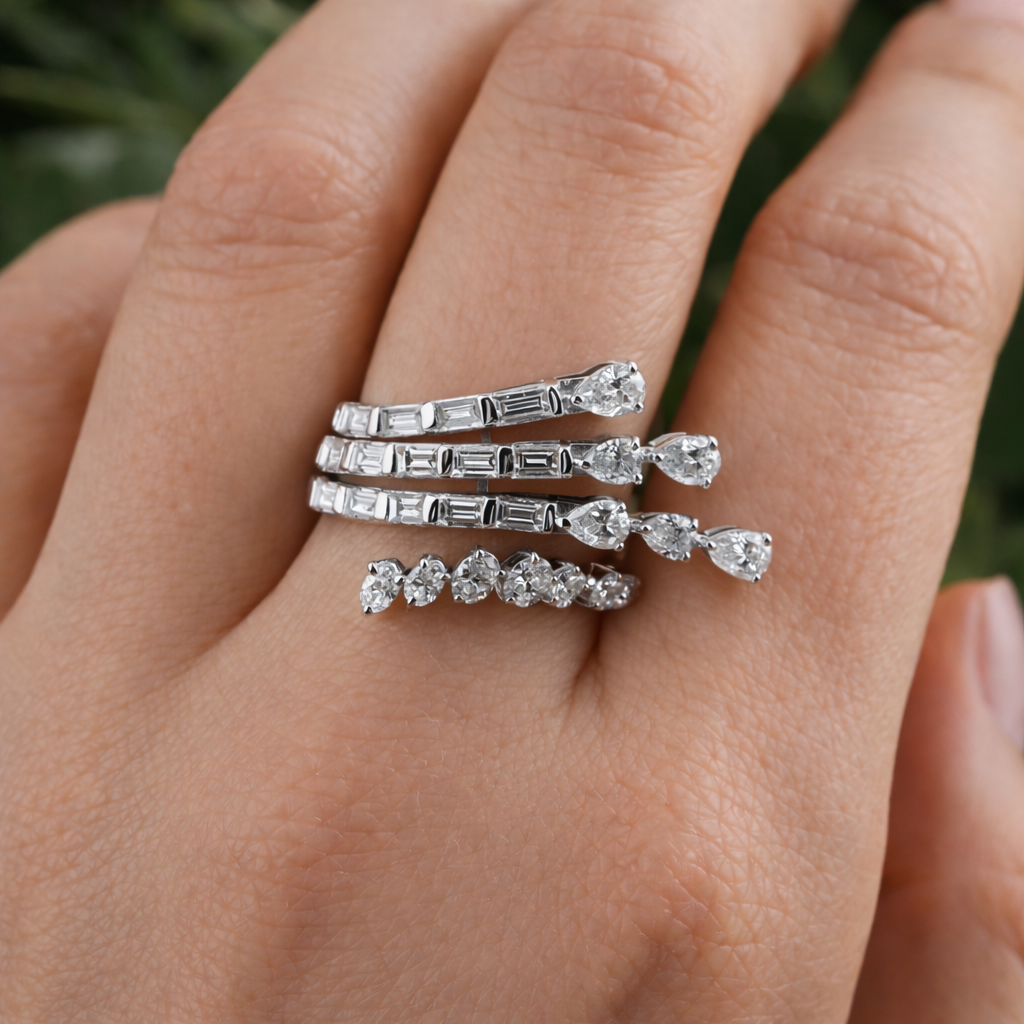 Multi Shape Natural Diamond Handmade Ring in Fine Gold