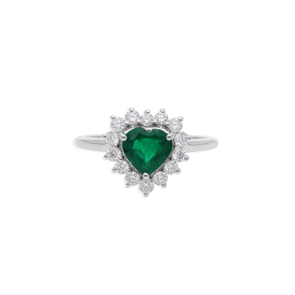 1.34Ct Heart Shape Zambian Emerald Halo Brilliant Cut Diamond Engagement Ring