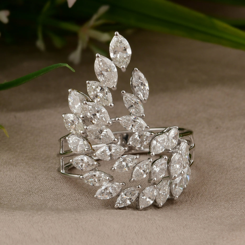 SI Clarity HI Color 2.61 Carat Marquise Diamond Triple Row Wedding Band Ring