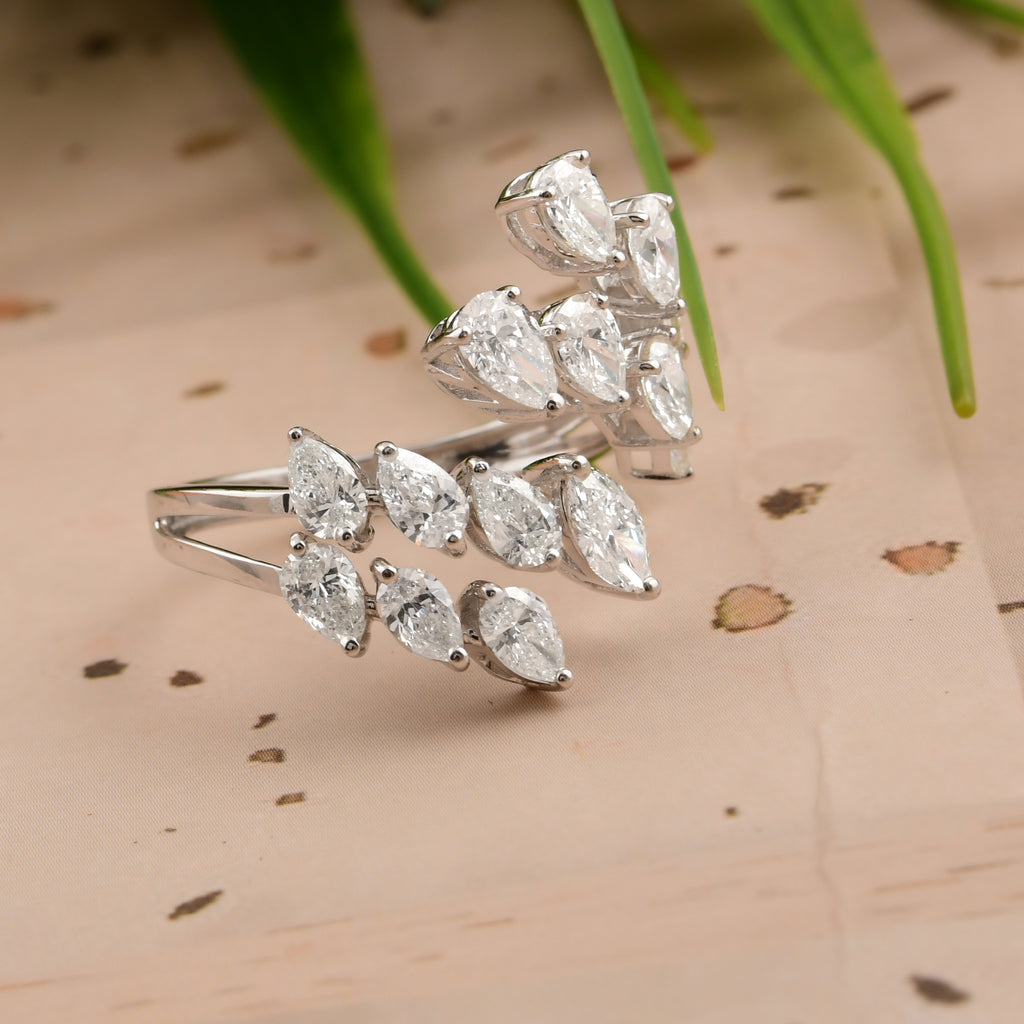 2.24 Carat Pear Shape Natural Diamond Bypass Statement Ring