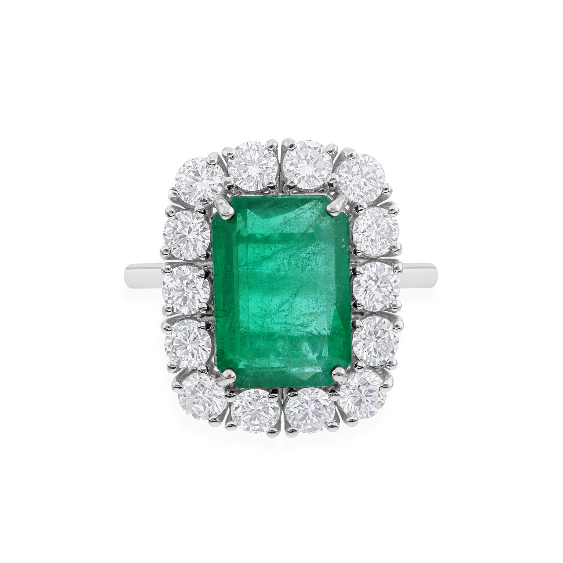 Timeless 9.6Ct Zambian Emerald Round Brilliant Cut Halo Diamond Cocktail Ring