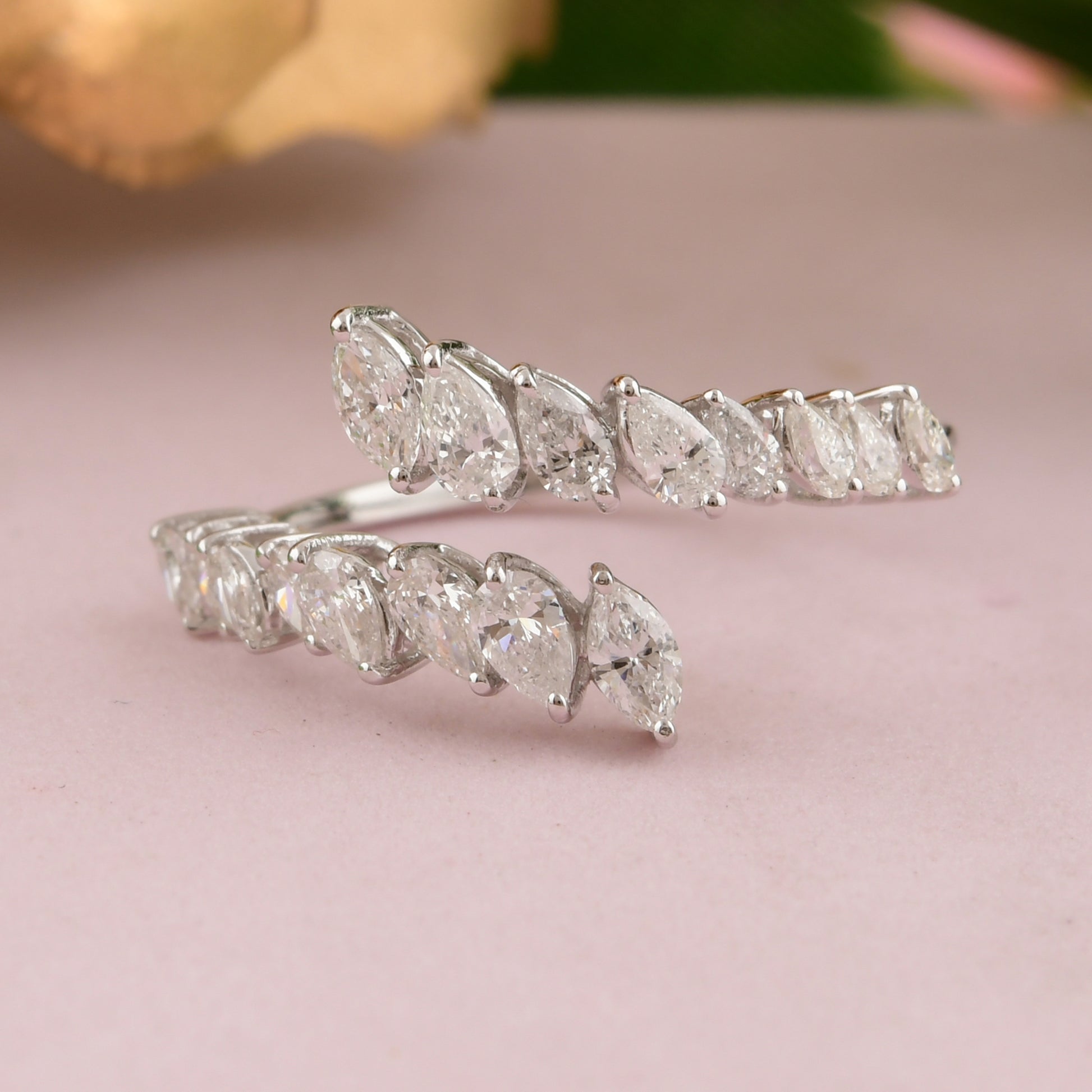 Mixed Cut 0.87Ct Natural Diamond Open Bypass Engagement Ring