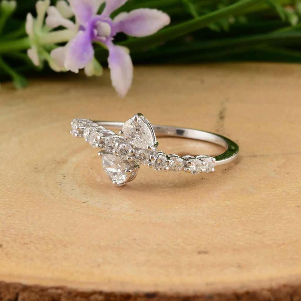 Minimalist Pear and Round Cut Diamond Ring Perfect for Engagement