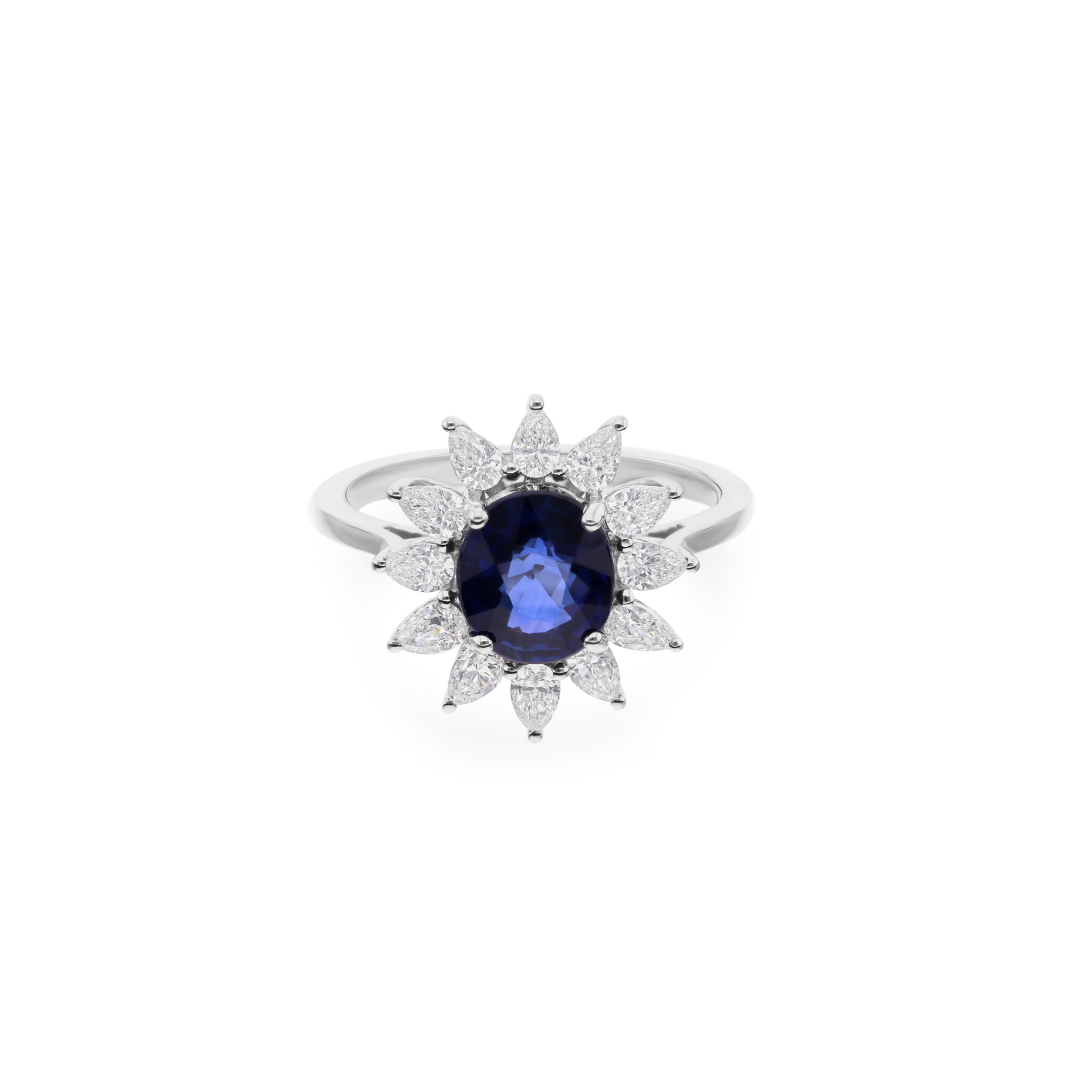 Princess Style Blue Sapphire Gemstone Diamond Gold Wedding Ring