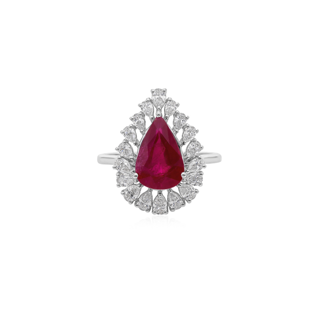 Exquisite Pear Shape Ruby Diamond Wedding Halo Ring