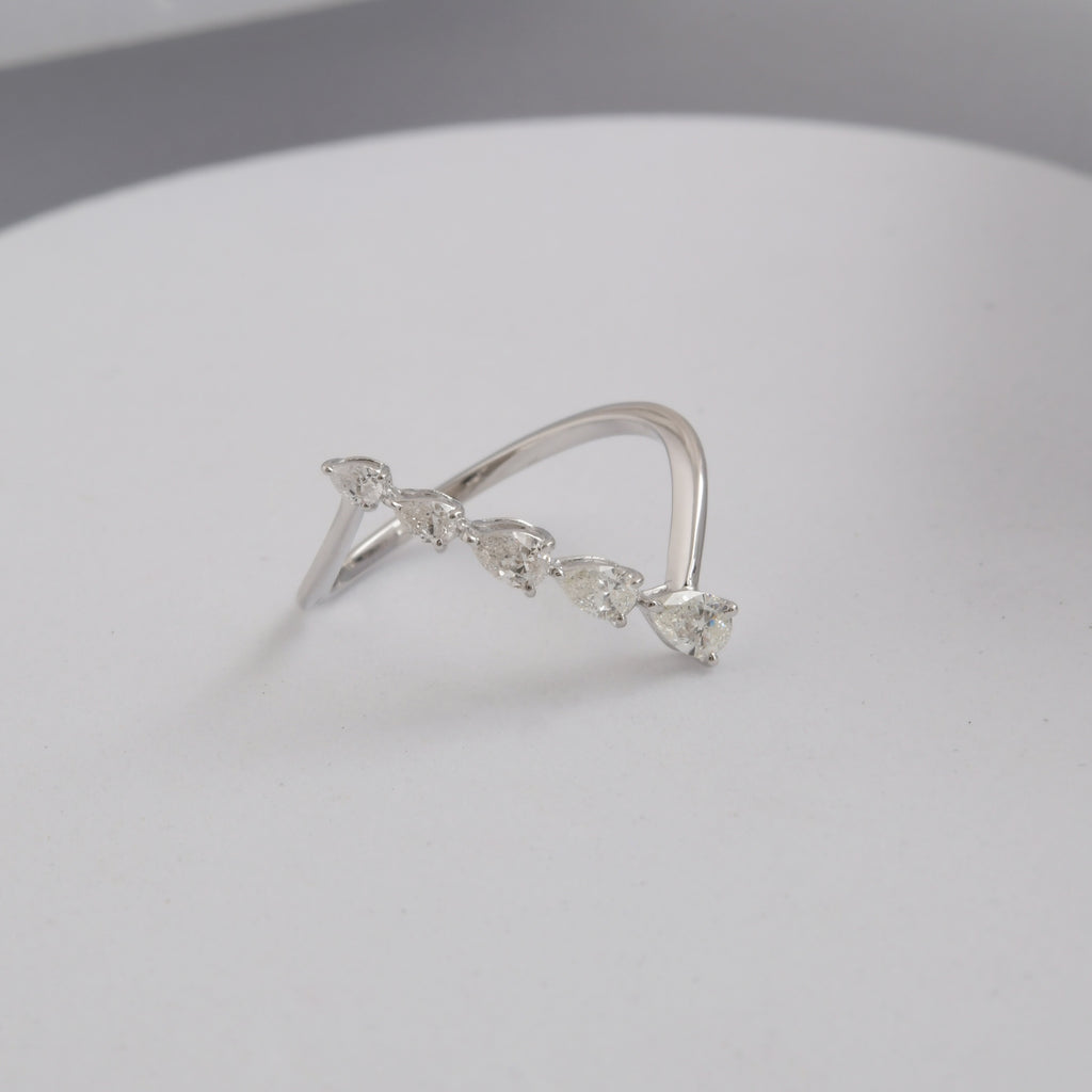 0.43Ct Pear Cut SI Clarity HI Color Diamond Proposal Band Gold Ring for Wife