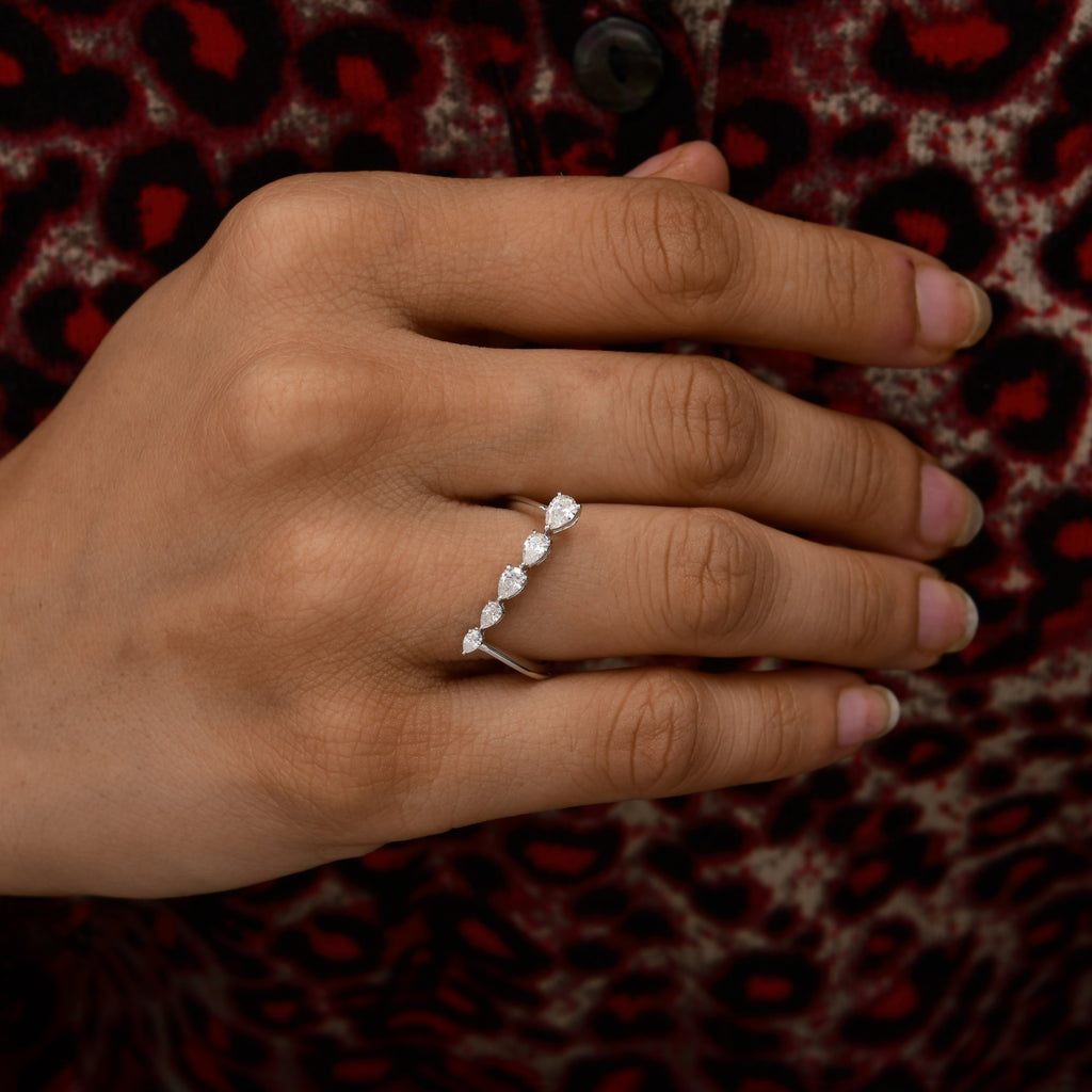 0.43Ct Pear Cut SI Clarity HI Color Diamond Proposal Band Gold Ring for Wife