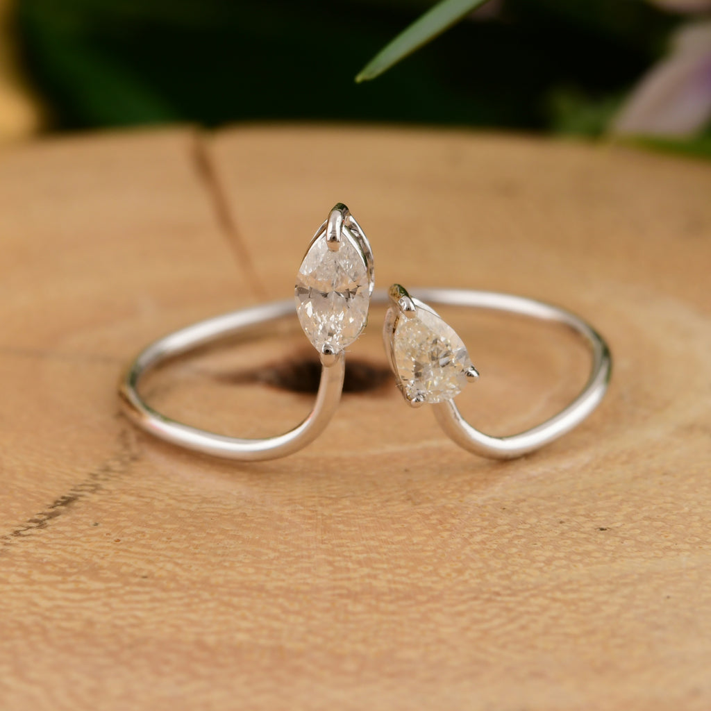 Two Stone Diamond Bypass Gold Open Ring Everyday Ring