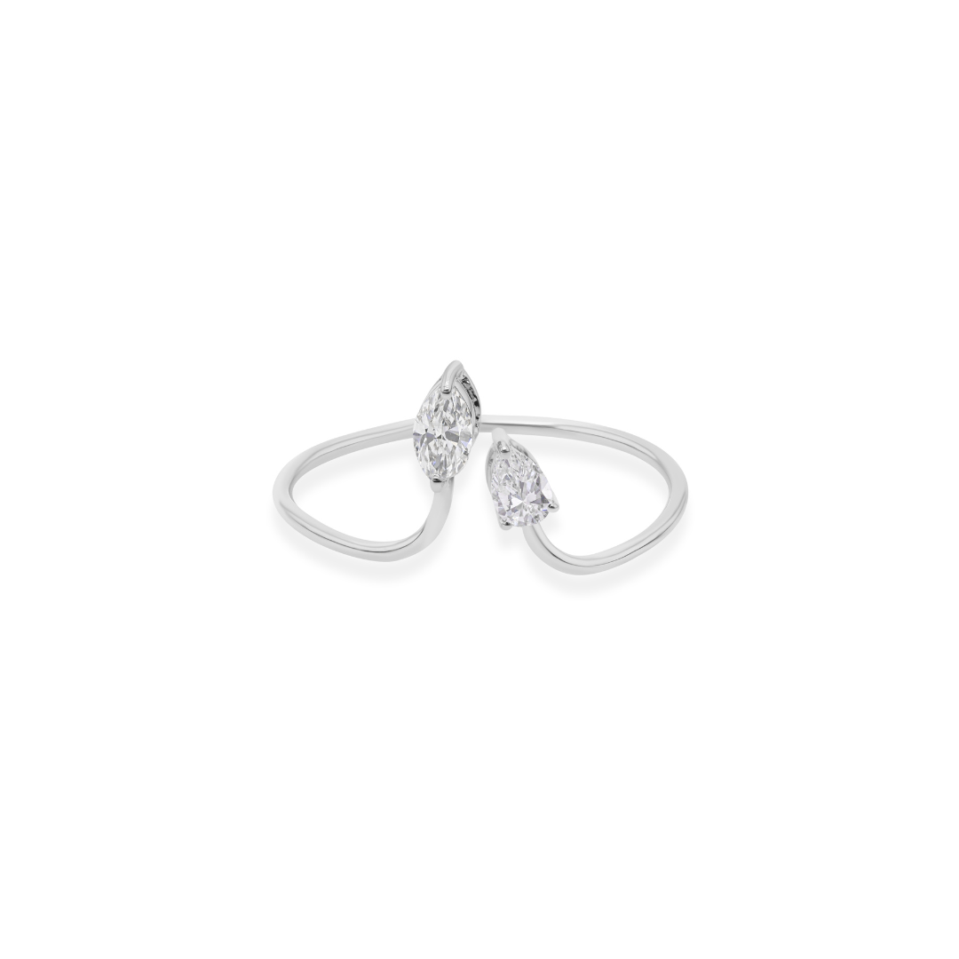 Two Stone Diamond Bypass Gold Open Ring Everyday Ring