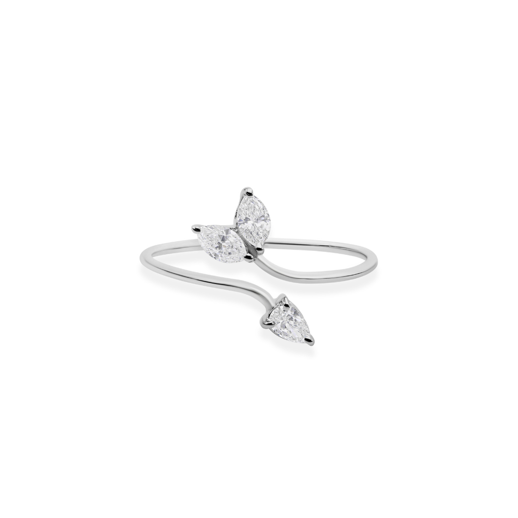 Delicate 0.31Ct. Marquise Pear Cut Diamond Leaf Bypass Open Gold Ring