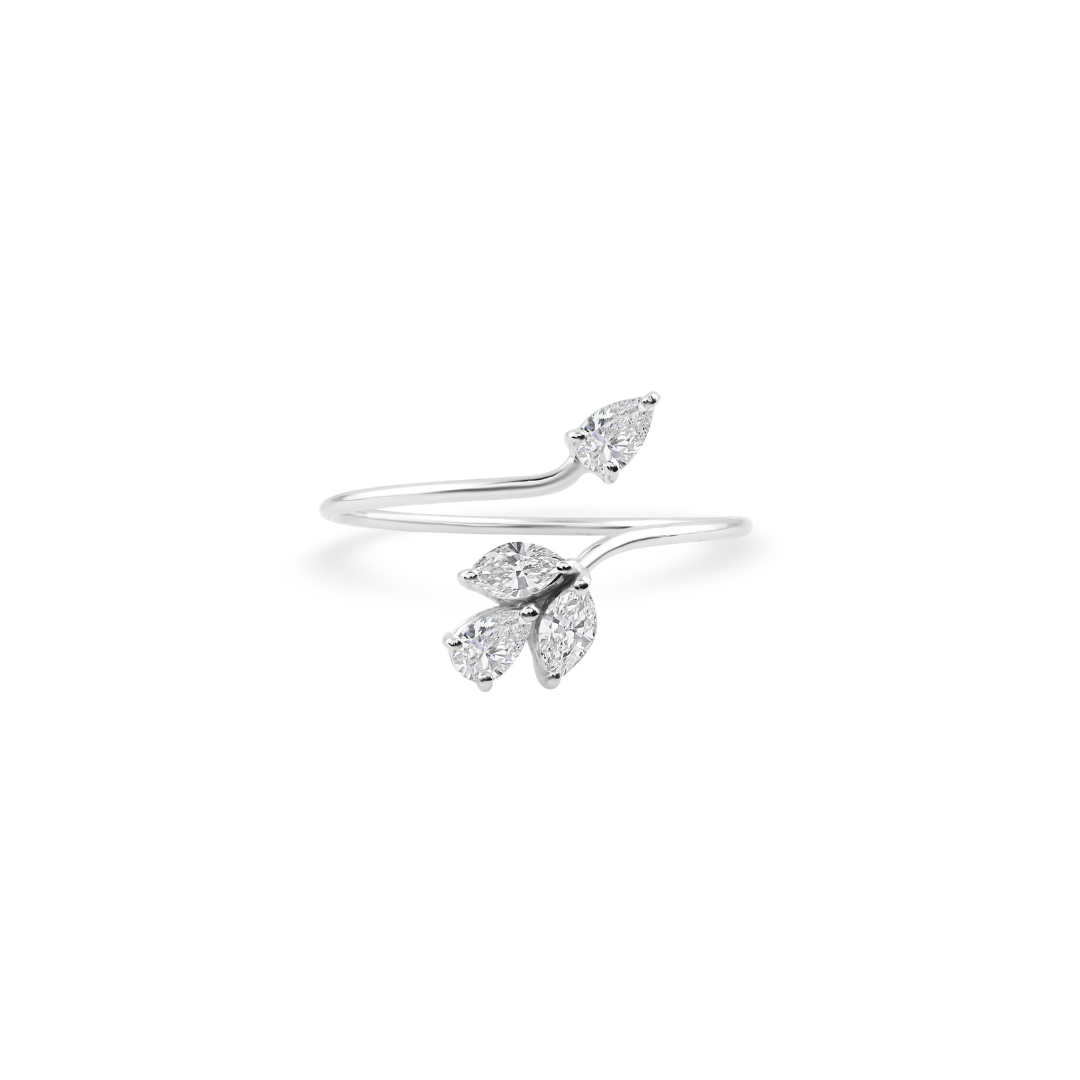 Dainty Mixed Cut 0.38Ct Natural Diamond Open Bypass Solid Gold Ring
