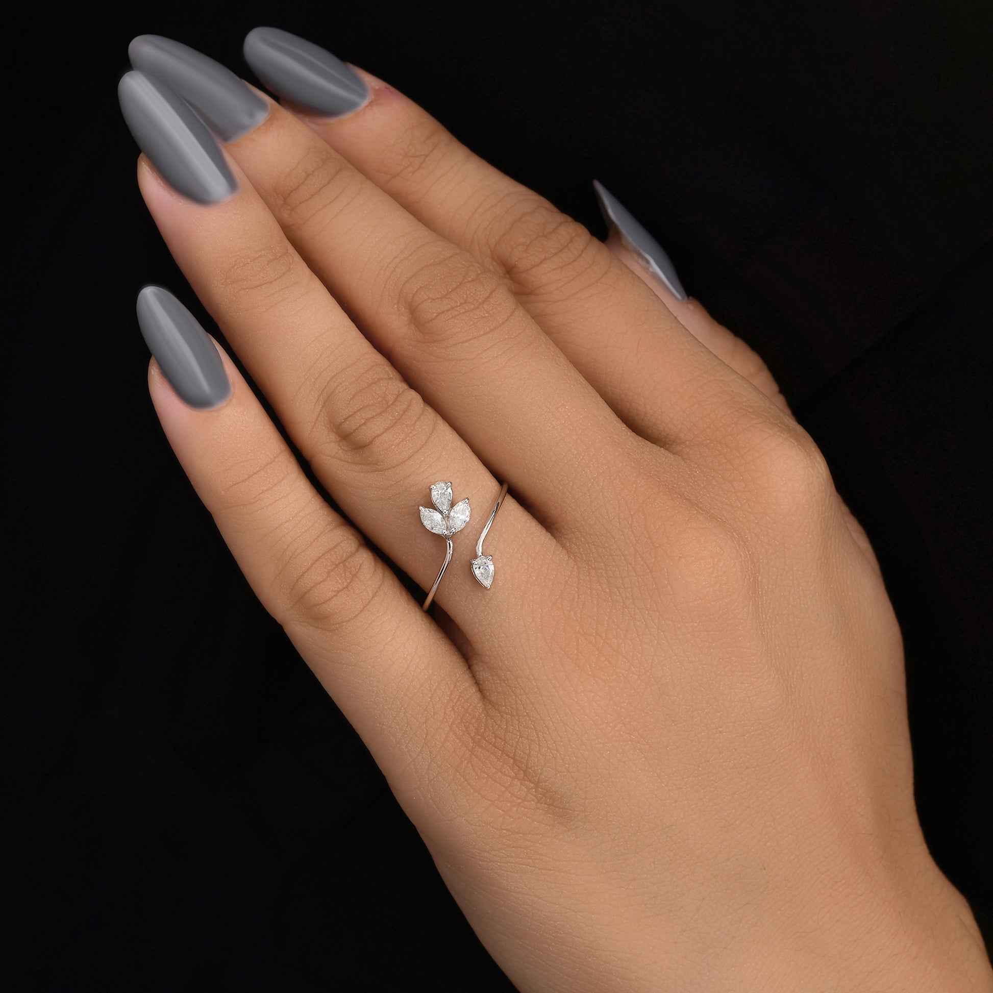 Dainty Mixed Cut 0.38Ct Natural Diamond Open Bypass Solid Gold Ring