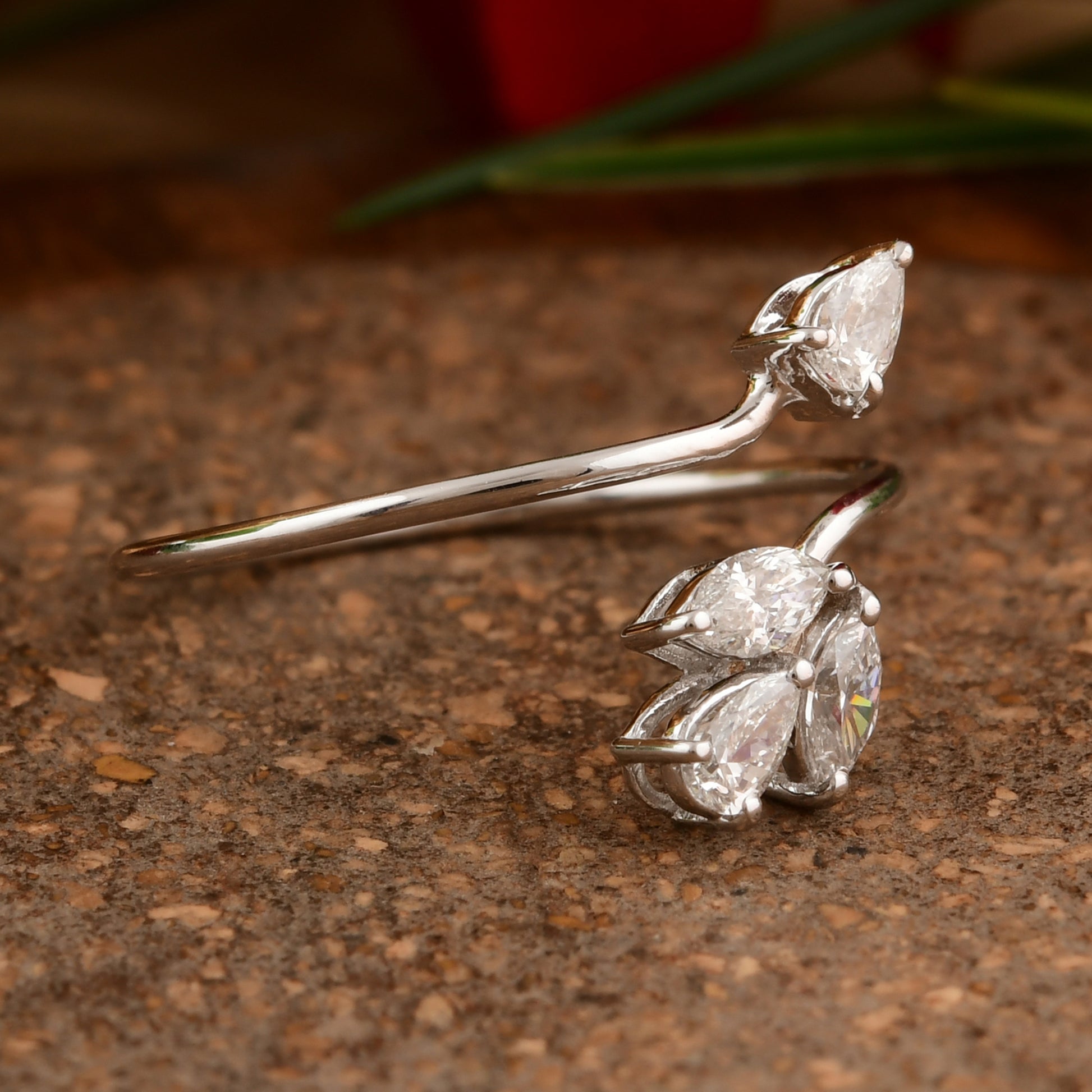 Dainty Mixed Cut 0.38Ct Natural Diamond Open Bypass Solid Gold Ring