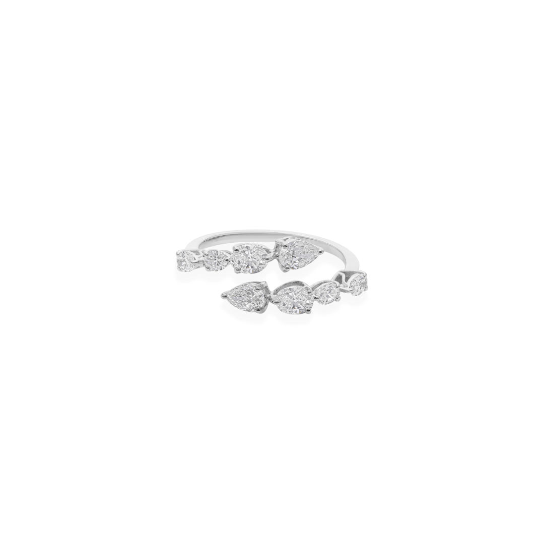 Open 1.24Ct Pear Cut Diamond Crossover Fine Gold Band Ring for Her