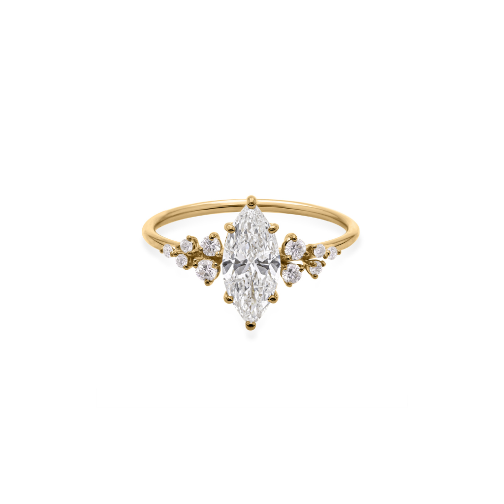 Classic Gold 1.17Ct Marquise Cut Real Diamond Cluster Everyday Ring