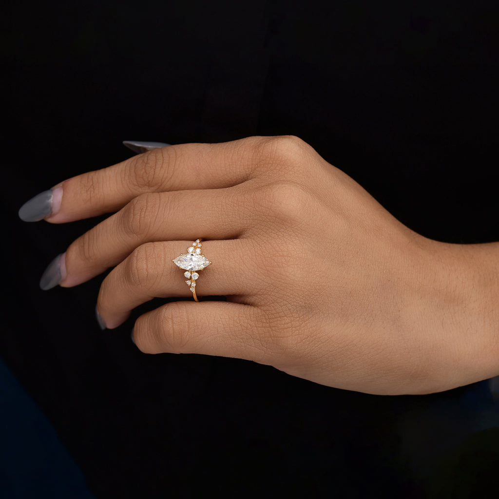 Classic Gold 1.17Ct Marquise Cut Real Diamond Cluster Everyday Ring