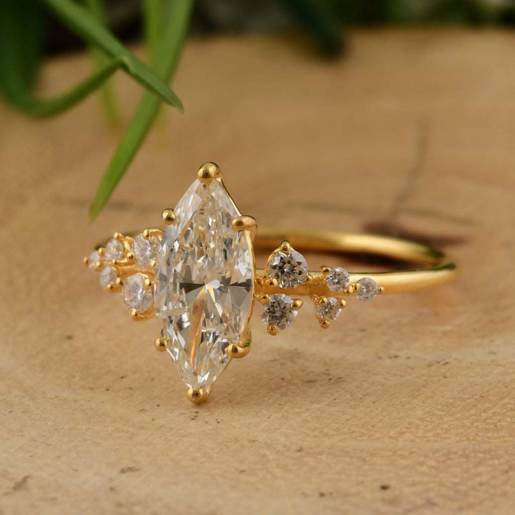 Classic Gold 1.17Ct Marquise Cut Real Diamond Cluster Everyday Ring