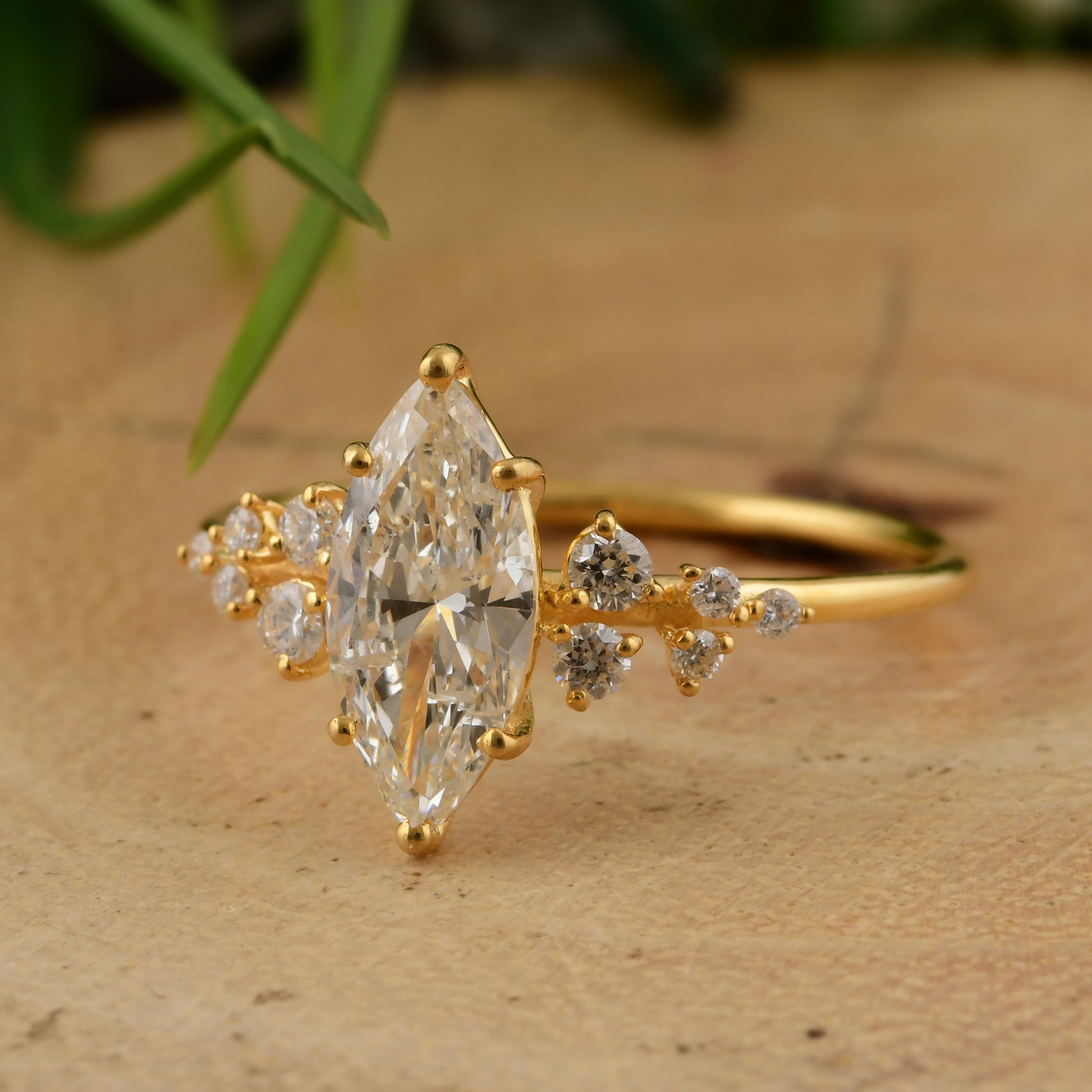 Classic Gold 1.17Ct Marquise Cut Real Diamond Cluster Everyday Ring