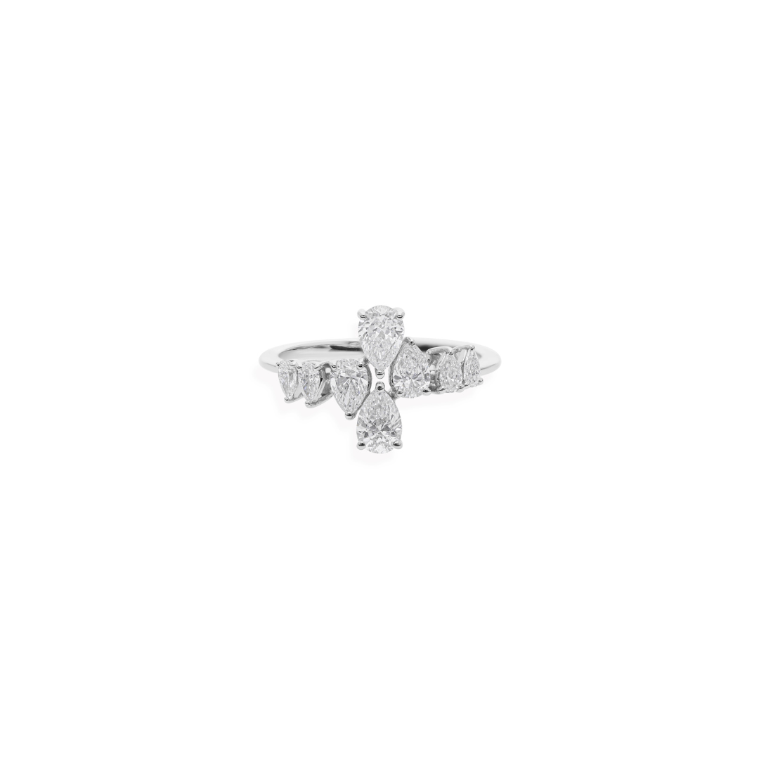 Certified 1.22Ct Pear Cut Natural Diamond Cluster Gold Band Anniversary Ring