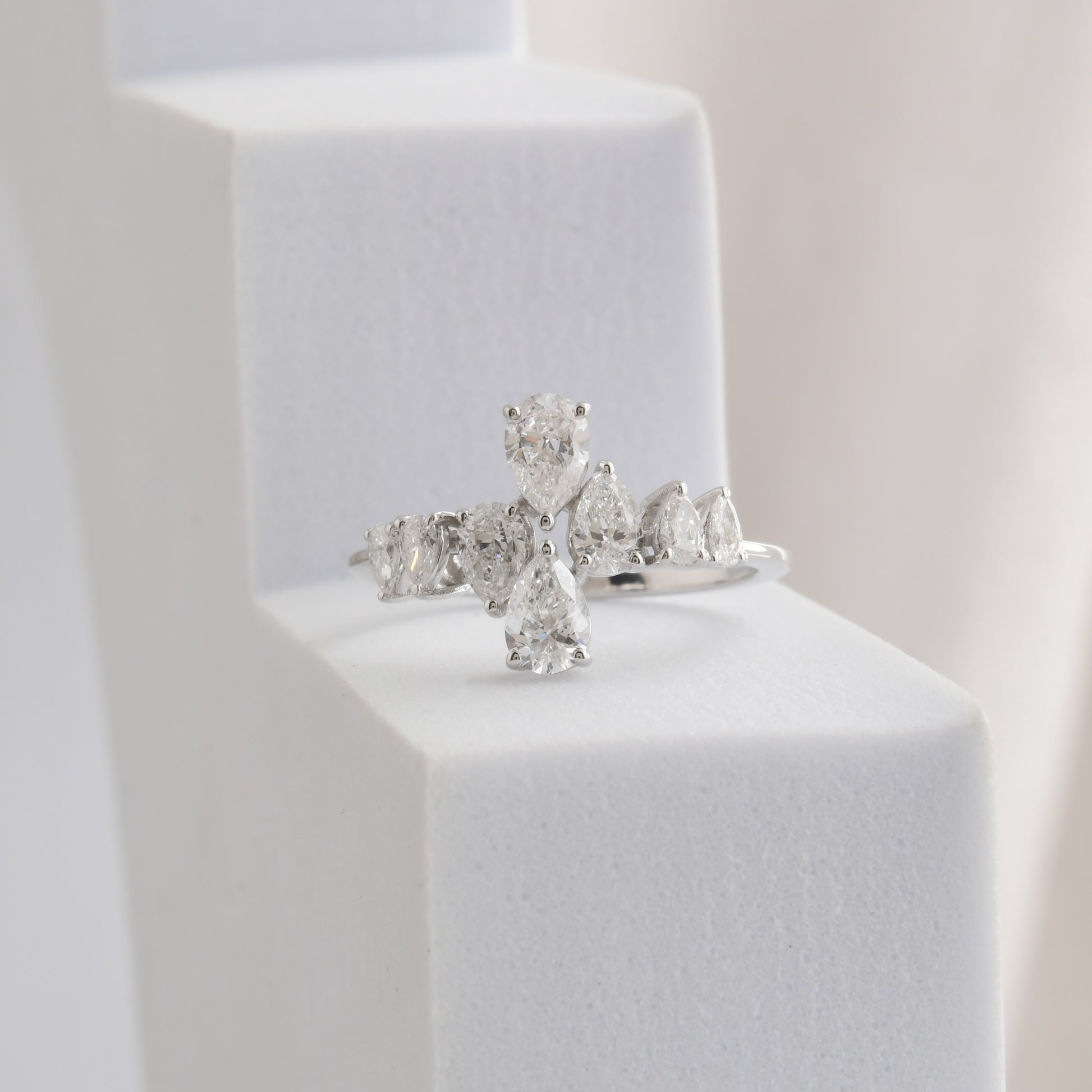 Certified 1.22Ct Pear Cut Natural Diamond Cluster Gold Band Anniversary Ring