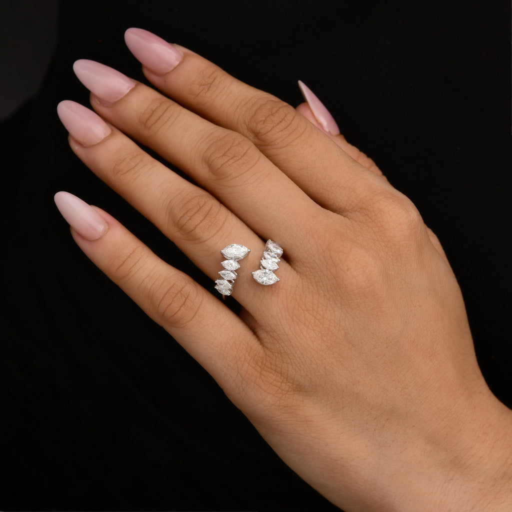 1.30Ct Pear Cut SI/HI Natural Diamond Open Bypass Gold Band Ring