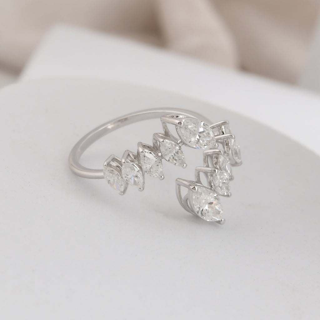 1.30Ct Pear Cut SI/HI Natural Diamond Open Bypass Gold Band Ring