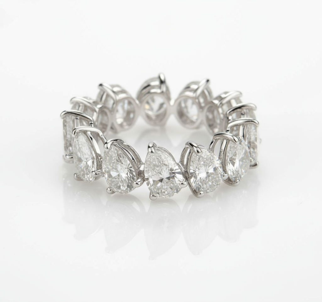 Full Eternity Pear Cut Natural Diamond Gold Wedding Band Ring