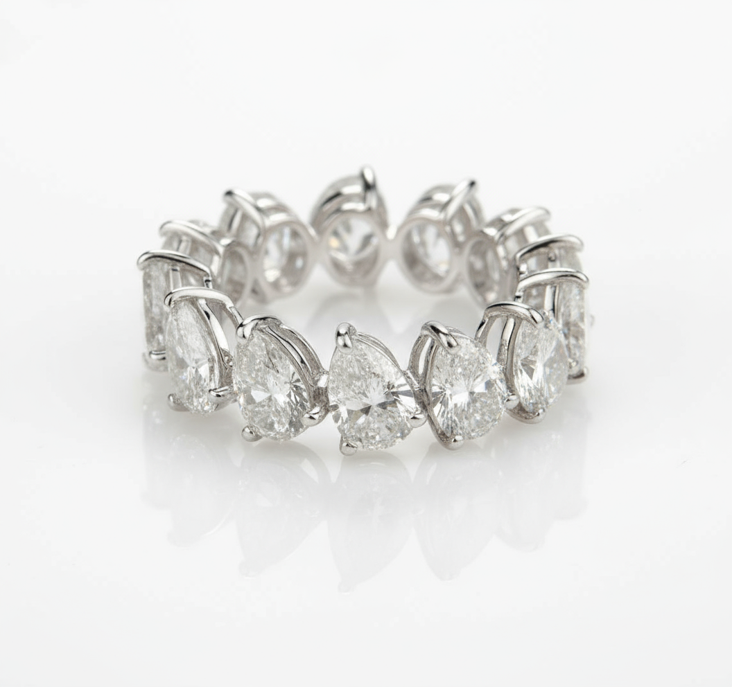 Full Eternity Pear Cut Natural Diamond Gold Wedding Band Ring