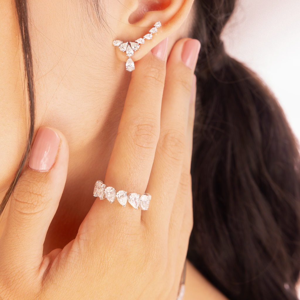 Full Eternity Pear Cut Natural Diamond Gold Wedding Band Ring