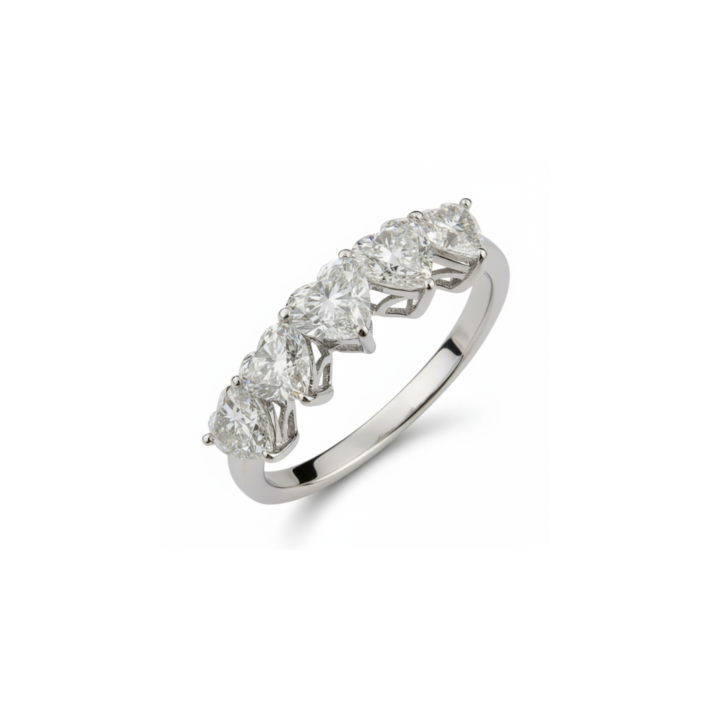 Heart Cut 1.88 Carat Natural Diamond Half Eternity Fine Gold Ring