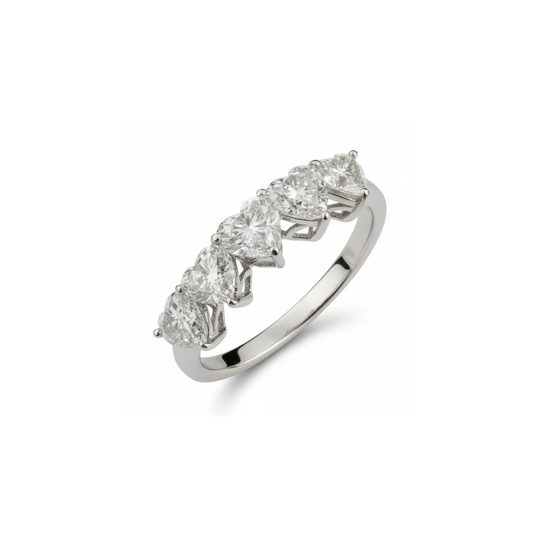 Heart Cut 1.88 Carat Natural Diamond Half Eternity Fine Gold Ring