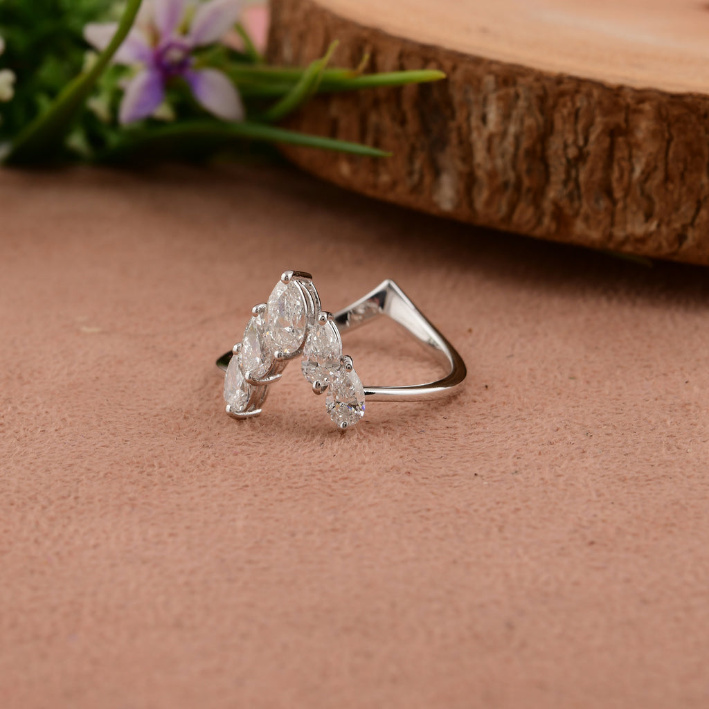 Stackable 0.97Ct V-Shaped Chevron Pear Shaped Diamond Ring