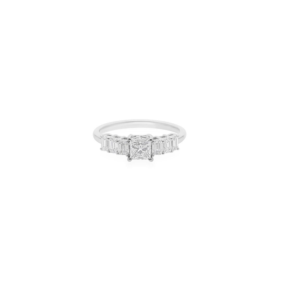 Timeless Fine Gold 1.12Ct Baguette & Princess Cut Diamond Engagement Ring