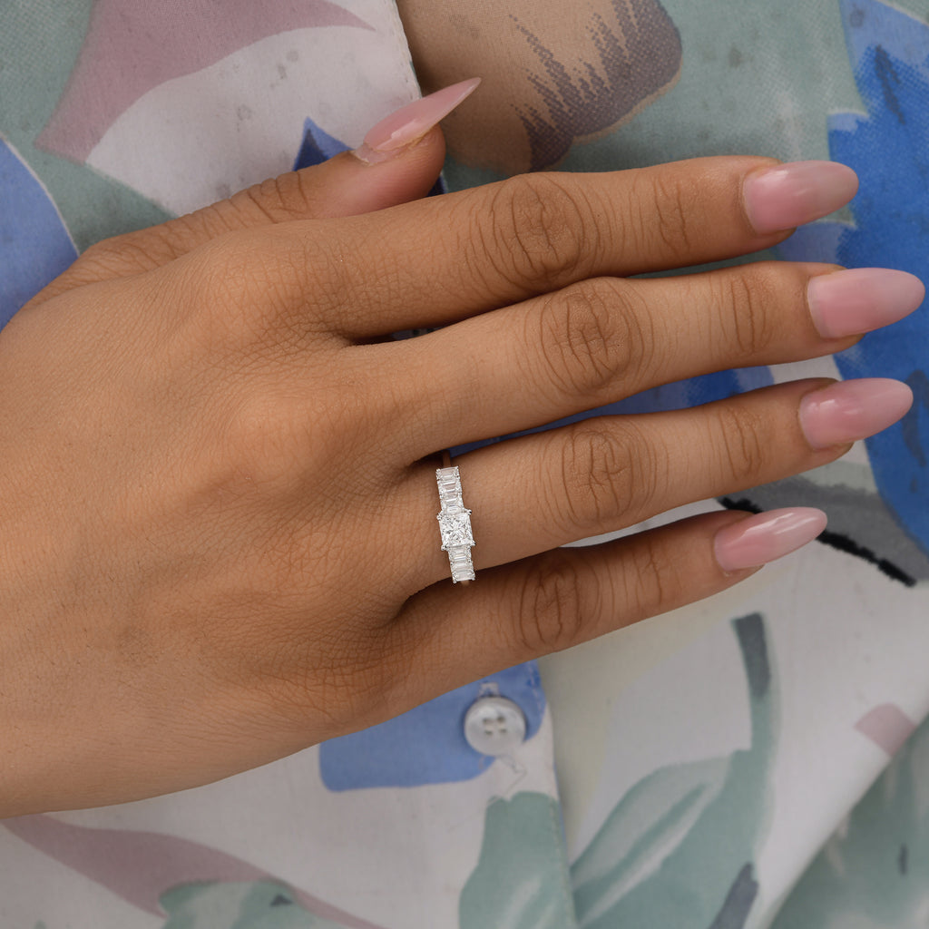 Timeless Fine Gold 1.12Ct Baguette & Princess Cut Diamond Engagement Ring