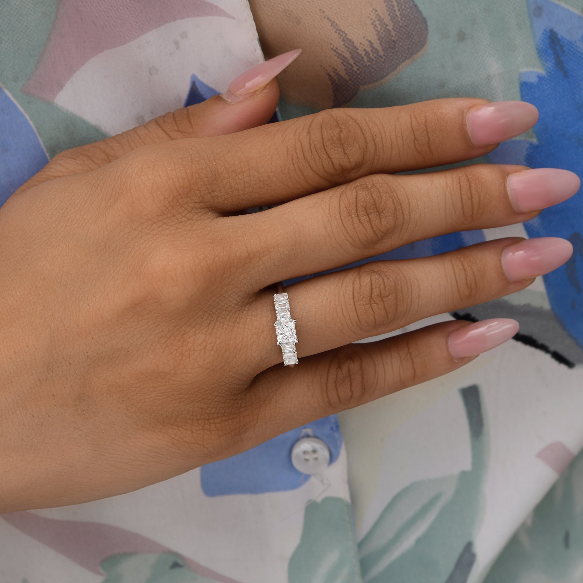 Timeless Fine Gold 1.12Ct Baguette & Princess Cut Diamond Engagement Ring