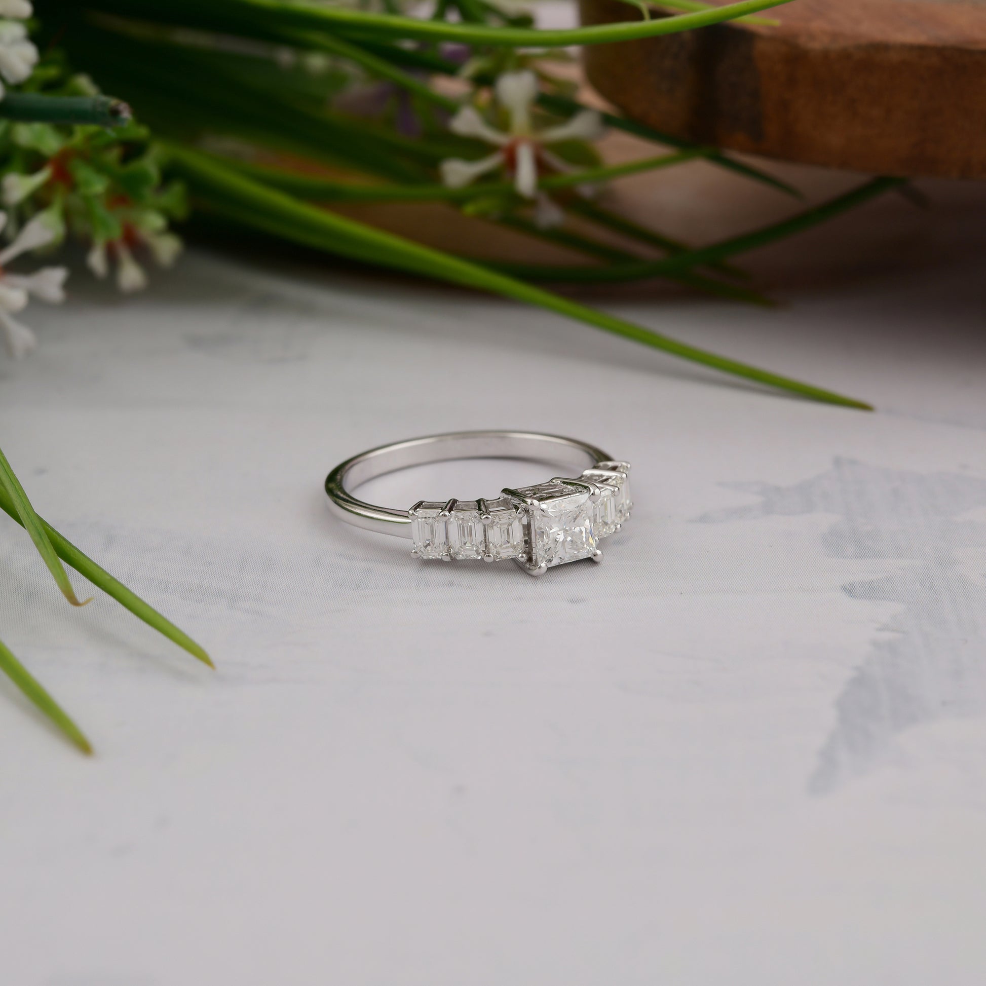 Timeless Fine Gold 1.12Ct Baguette & Princess Cut Diamond Engagement Ring