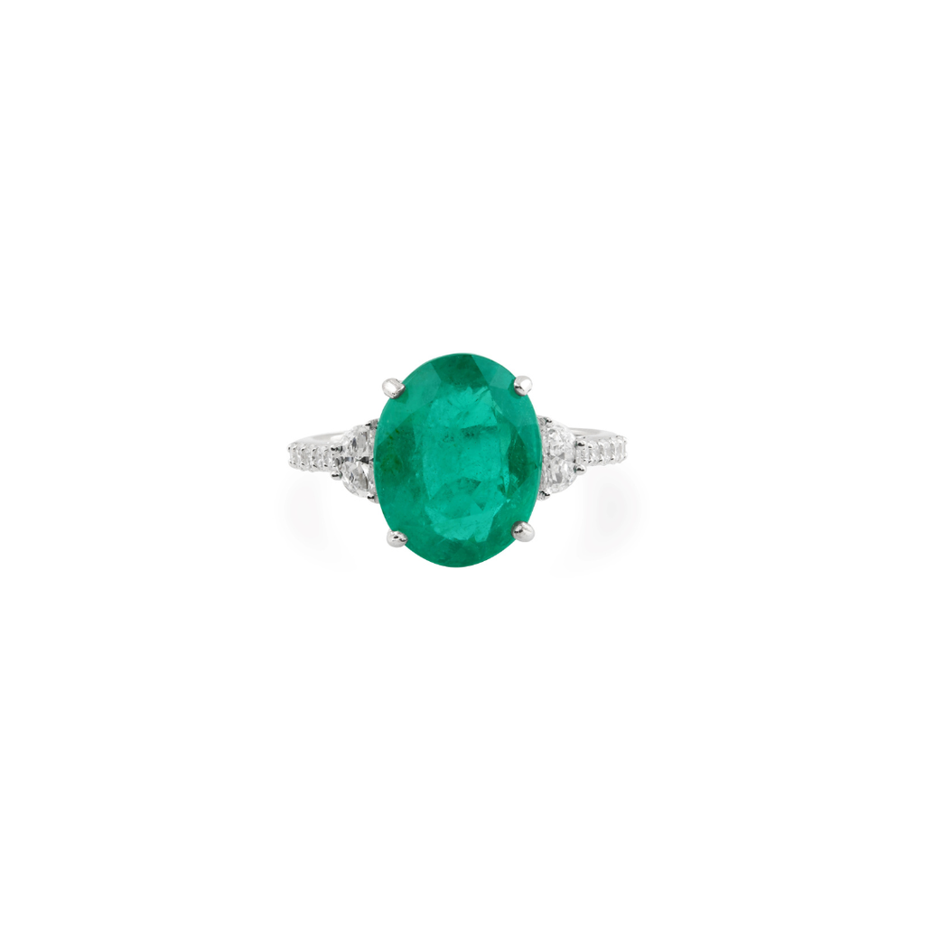 Genuine 4.81 TCW Oval Cut Zambian Emerald Diamond Cocktail Gold Ring For Wife