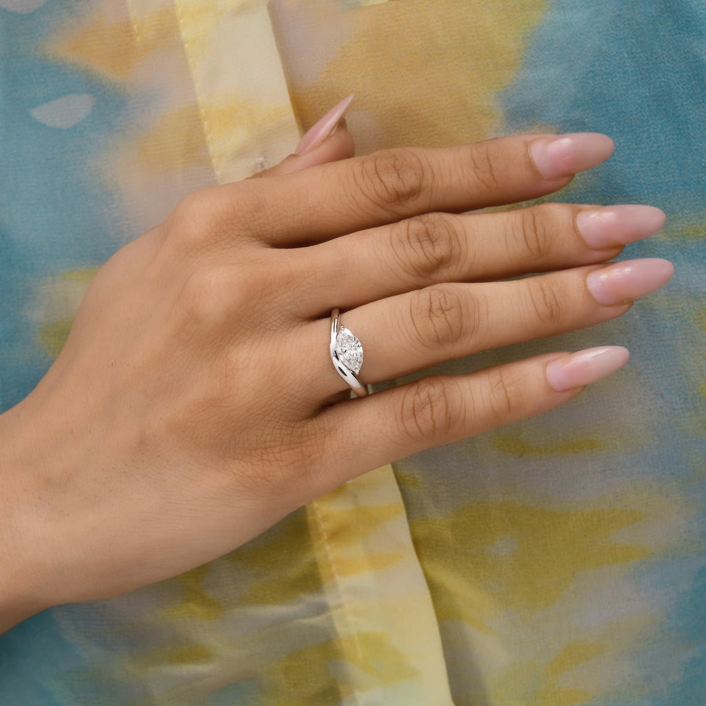 0.90Ct Pear Cut SI/HI Natural Diamond Solitaire Fine Gold Ring