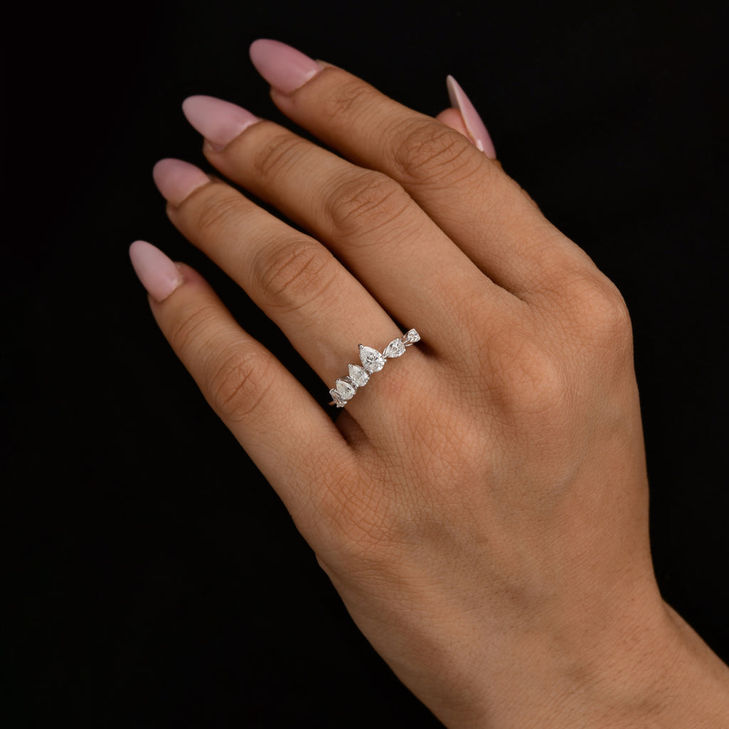 Everyday Five Stone Pear Cut Natural Diamond Gold Proposal Ring