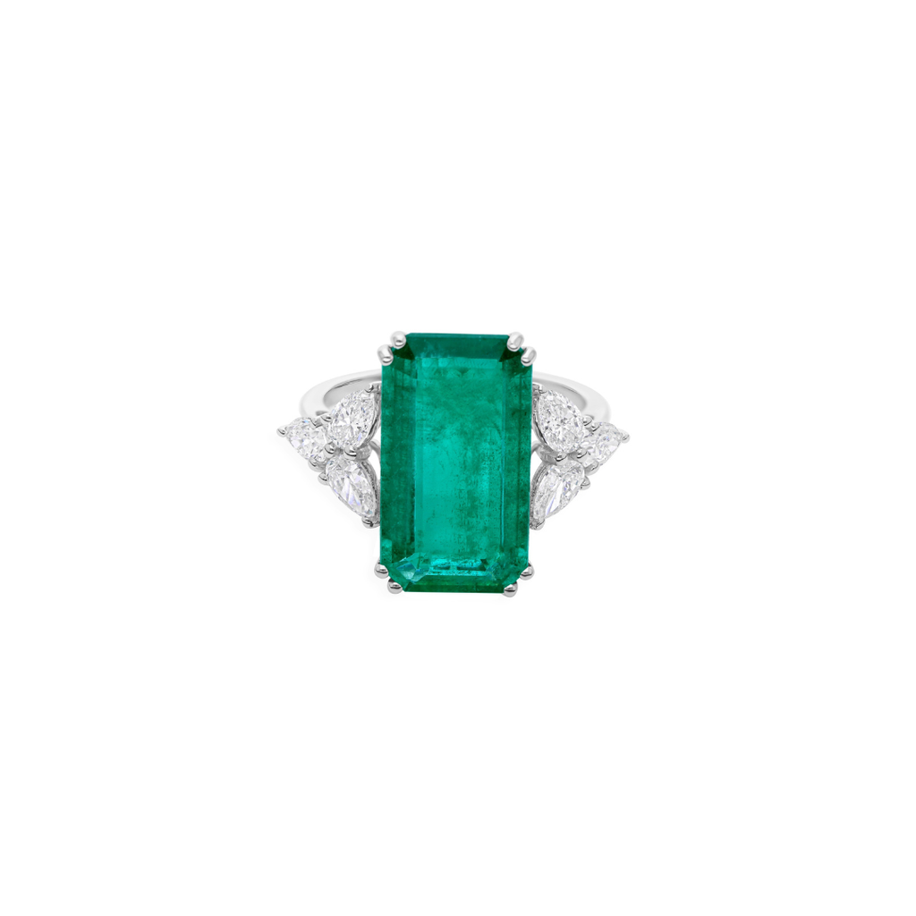 7.72TCW Zambian Emerald Halo Diamond Cocktail Gold Wedding Ring