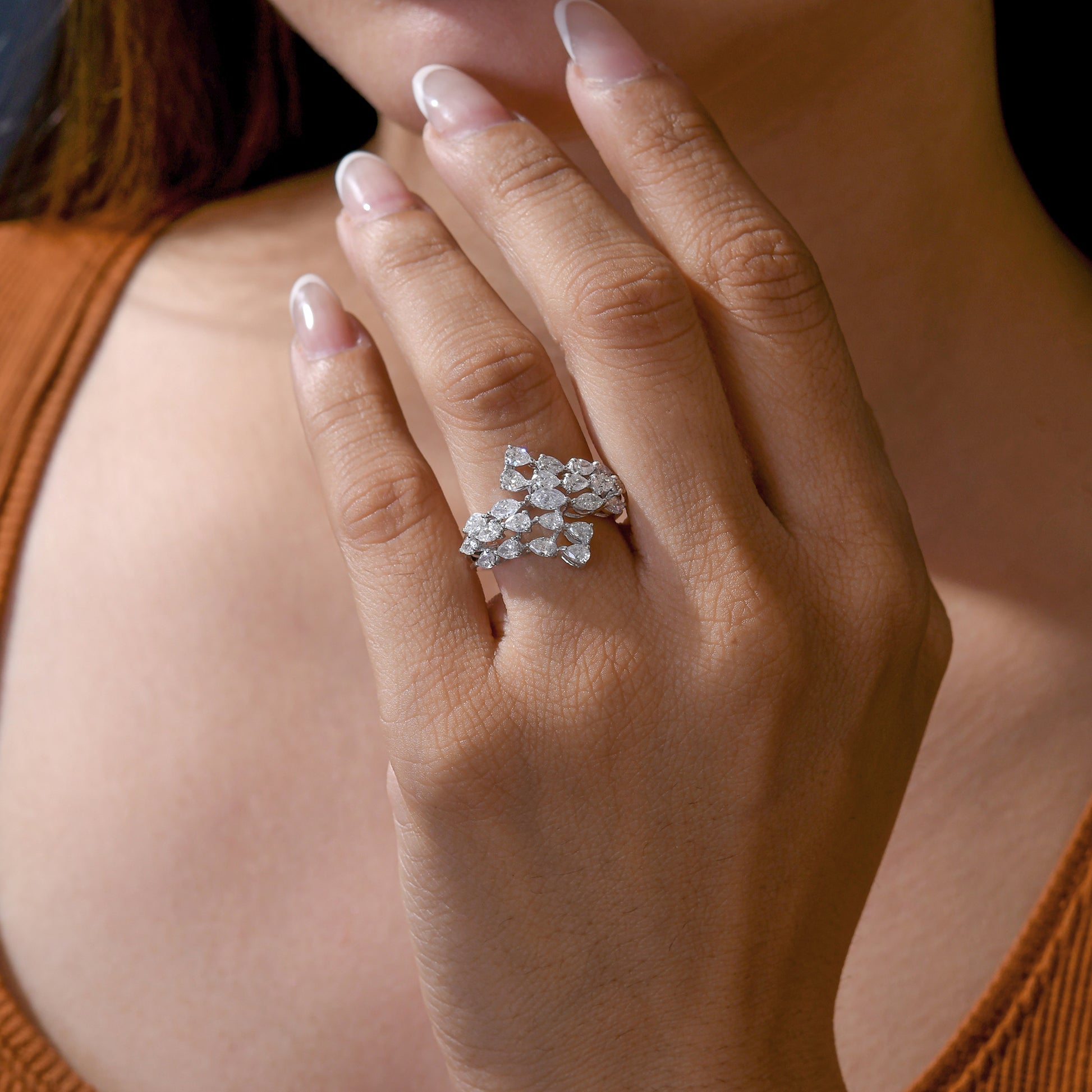 Leaf Pattern SI Clarity HI Color Natural Diamond Handmade Wrap Ring