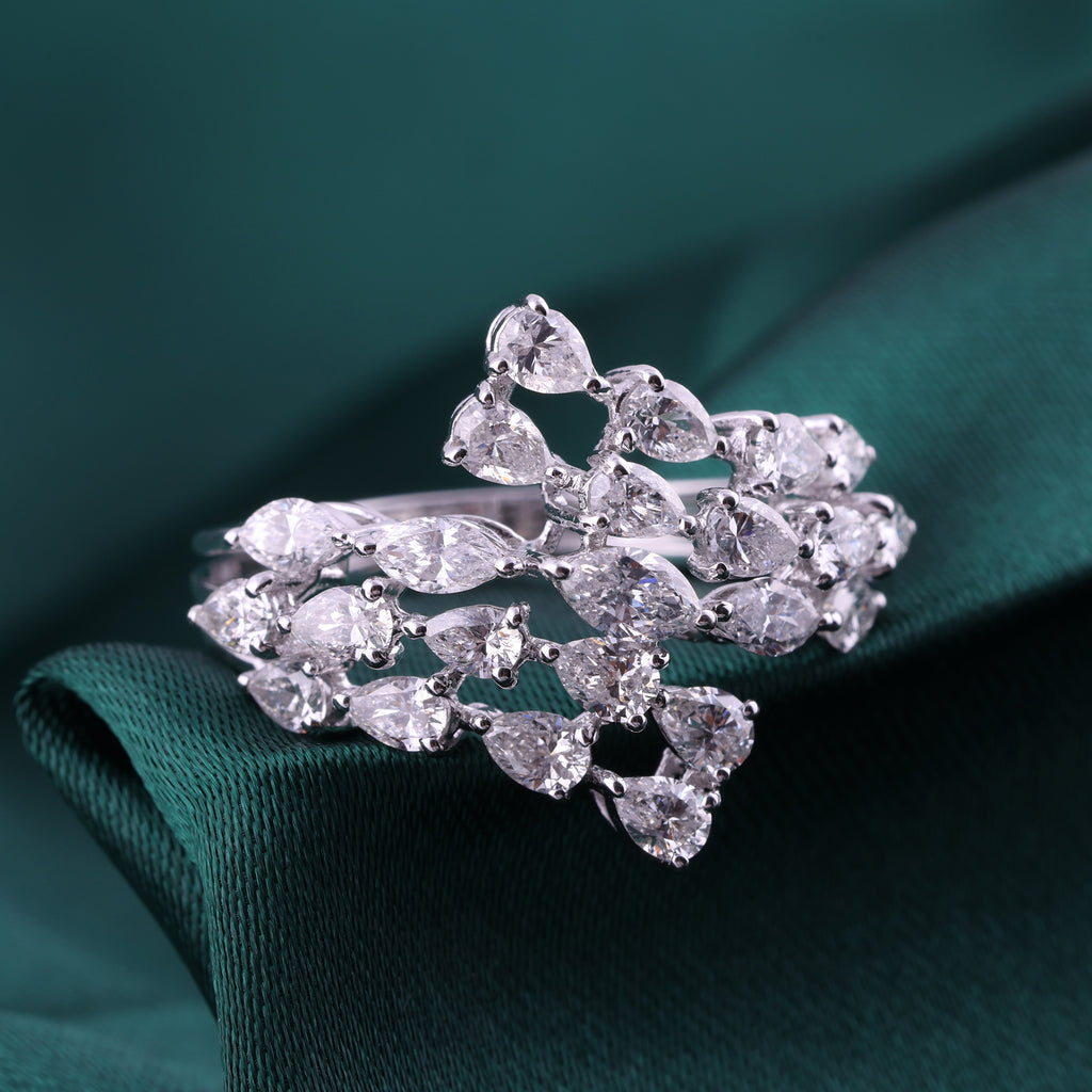 Leaf Pattern Natural Diamond Handmade Wrap Ring