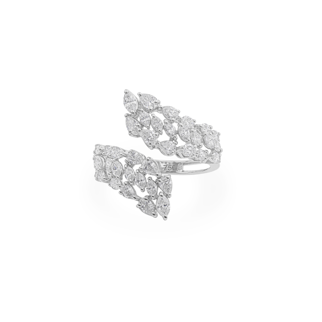 Handmade Multi Cut Natural Diamond Bypass Ring