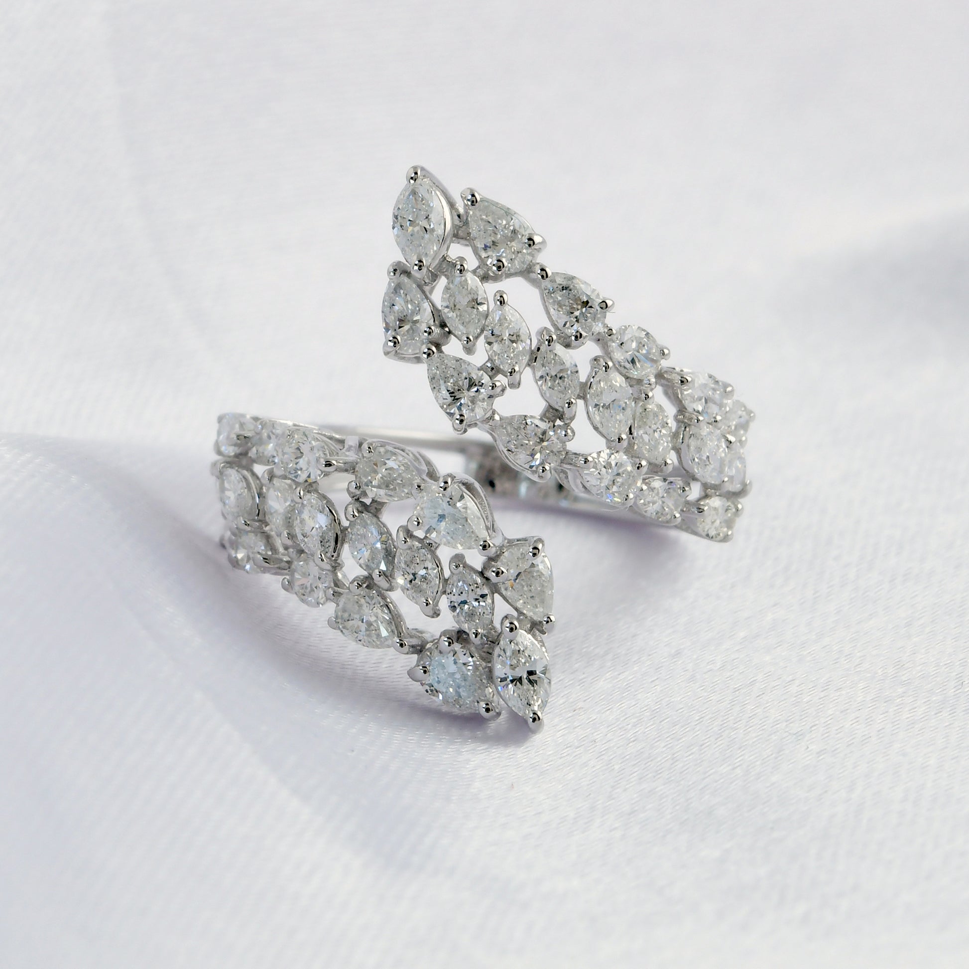 Handmade Multi Cut Natural Diamond Bypass Ring