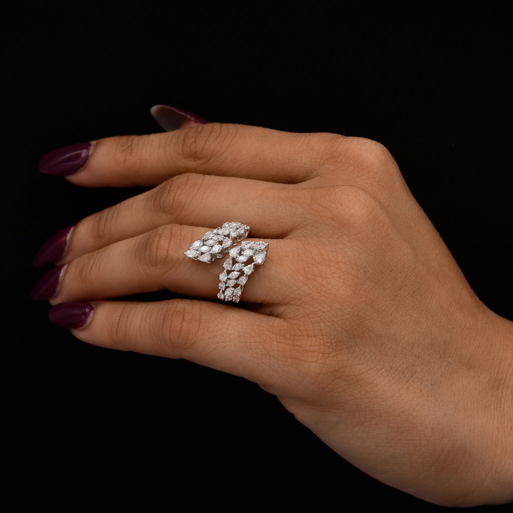 Handmade Multi Cut Natural Diamond Bypass Ring