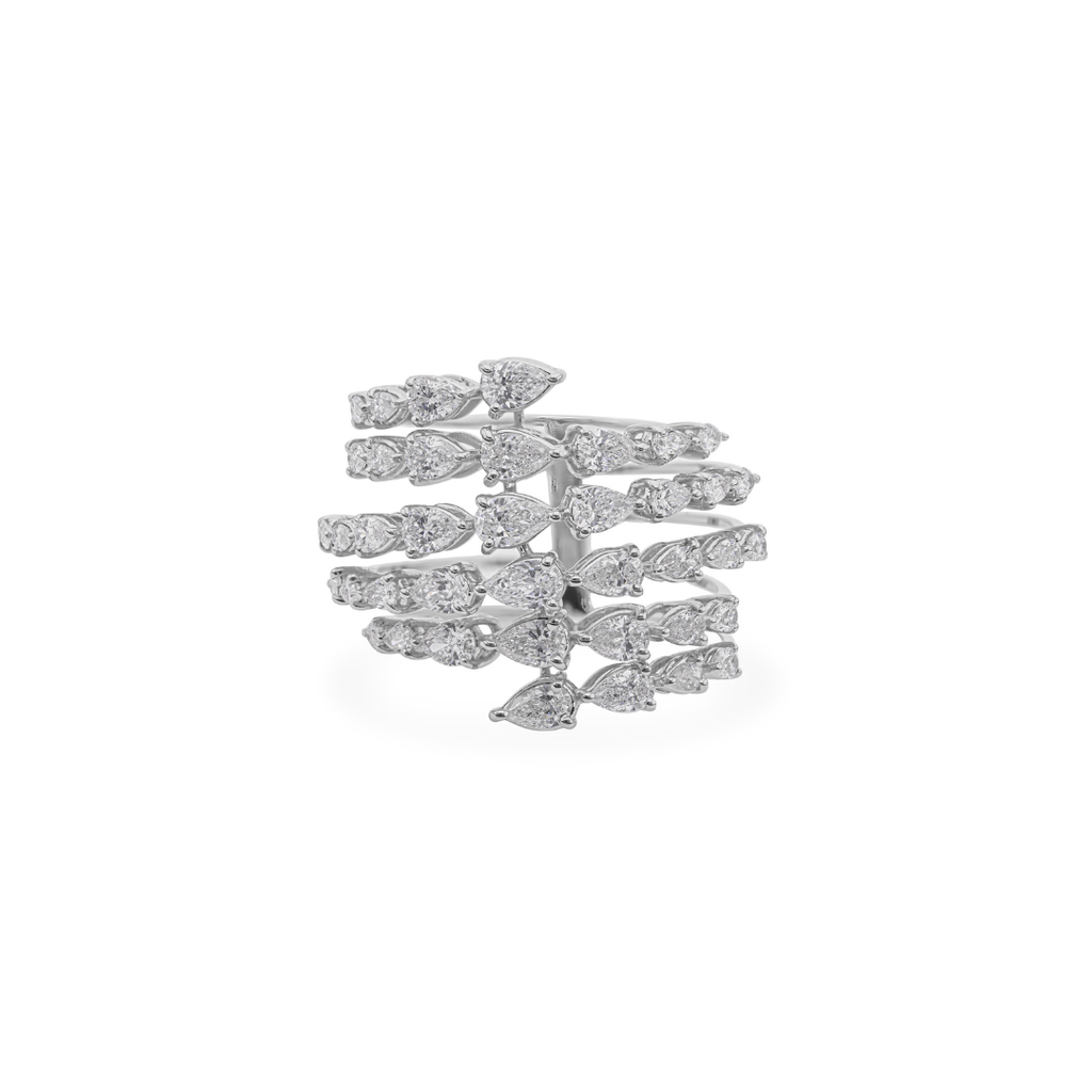 Pear Cut Natural Diamond Spiral Wrap Ring in Fine Gold