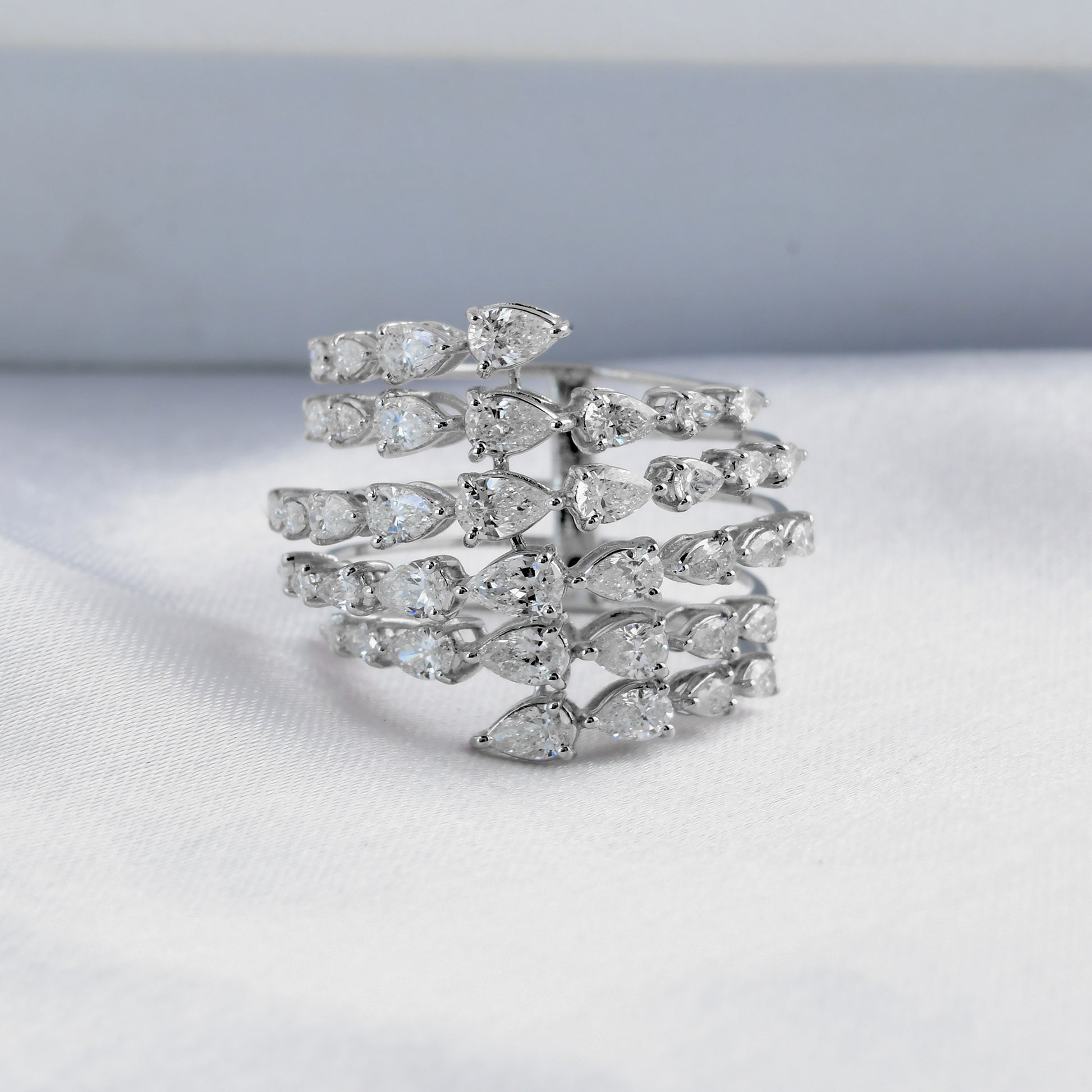 Pear Cut Natural Diamond Spiral Wrap Ring in Fine Gold