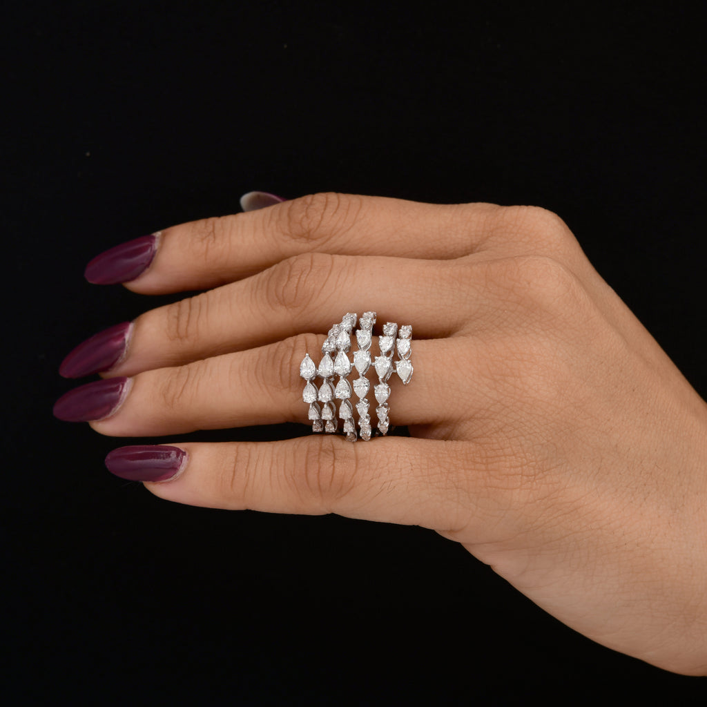 Pear Cut Natural Diamond Spiral Wrap Ring in Fine Gold