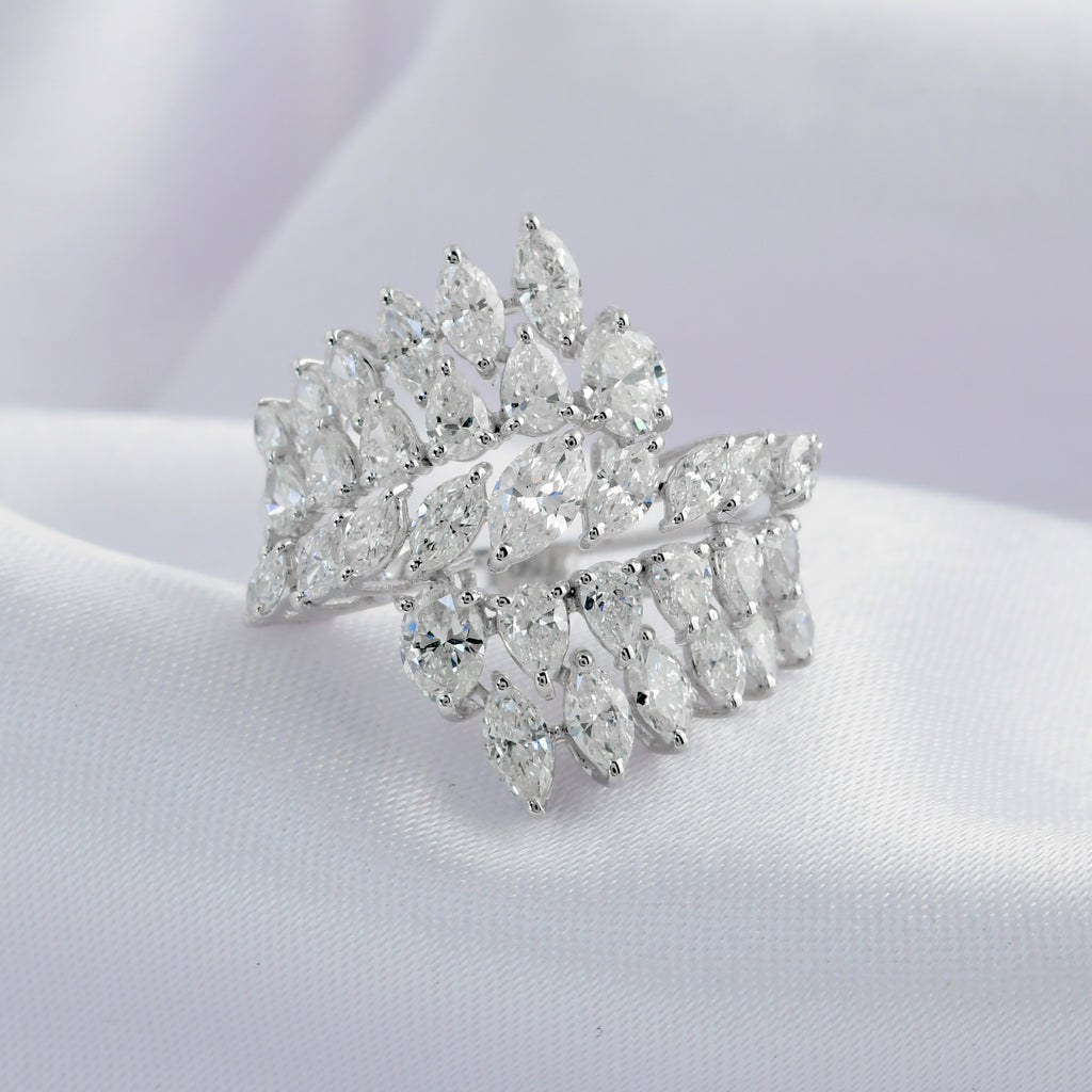 Natural Diamond Leaf Wrap Cocktail Ring in Fine Gold