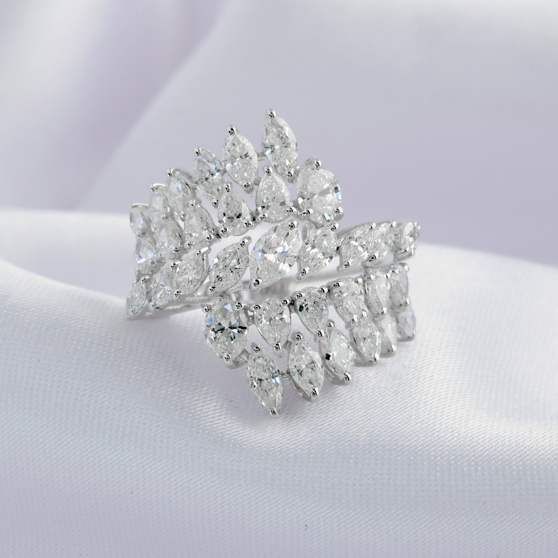 Natural Diamond Leaf Wrap Cocktail Ring in Fine Gold